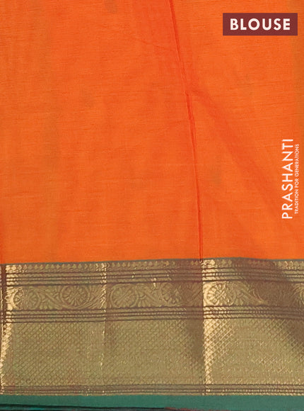 Chettinad cotton saree orange and green with thread woven buttas and zari woven border