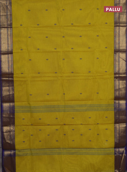 Chettinad cotton saree lime yellow and violet with thread woven buttas and zari woven border
