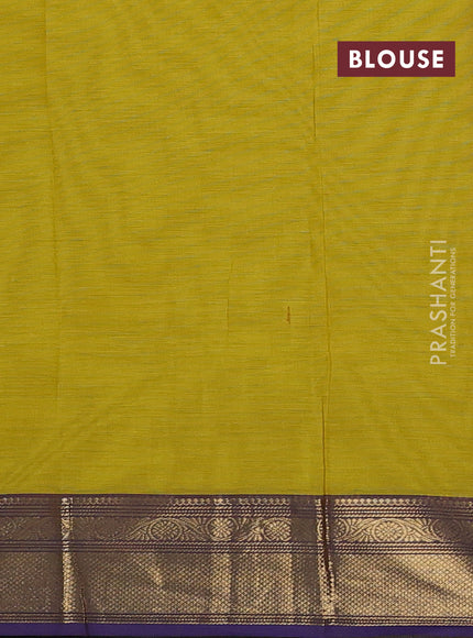 Chettinad cotton saree lime yellow and violet with thread woven buttas and zari woven border
