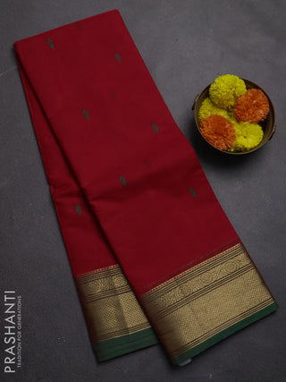 Chettinad cotton saree red and green with thread woven buttas and zari woven border