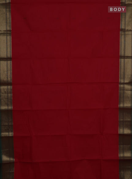 Chettinad cotton saree red and green with thread woven buttas and zari woven border