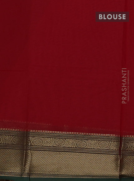 Chettinad cotton saree red and green with thread woven buttas and zari woven border