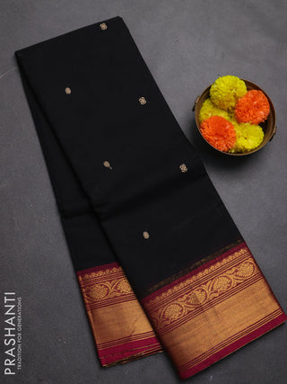 Chettinad cotton saree black and magenta pink with thread woven buttas and zari woven border