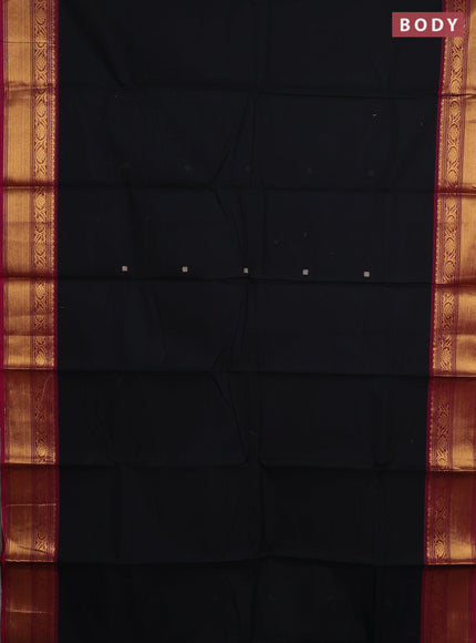 Chettinad cotton saree black and magenta pink with thread woven buttas and zari woven border