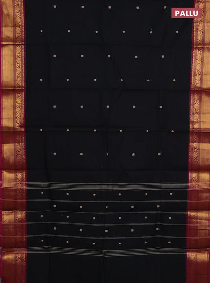 Chettinad cotton saree black and magenta pink with thread woven buttas and zari woven border