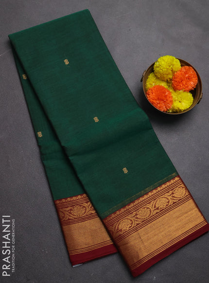 Chettinad cotton saree green and deep maroon with thread woven buttas and zari woven border