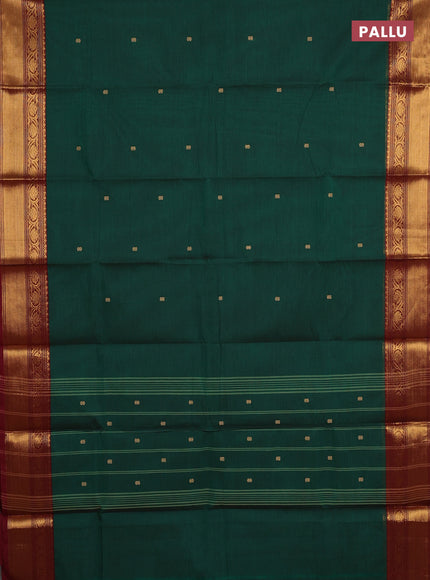 Chettinad cotton saree green and deep maroon with thread woven buttas and zari woven border