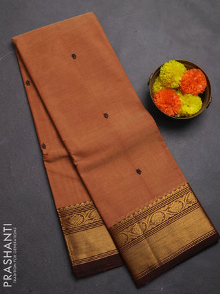 Chettinad cotton saree rust shade and coffee brown with thread woven buttas and zari woven border