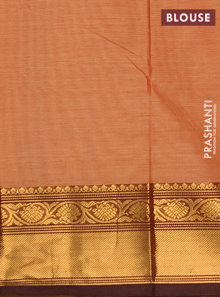 Chettinad cotton saree rust shade and coffee brown with thread woven buttas and zari woven border