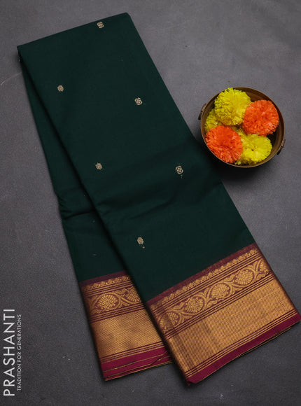 Chettinad cotton saree bottle green and pink with thread woven buttas and zari woven border