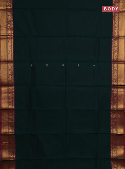 Chettinad cotton saree bottle green and pink with thread woven buttas and zari woven border