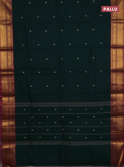 Chettinad cotton saree bottle green and pink with thread woven buttas and zari woven border
