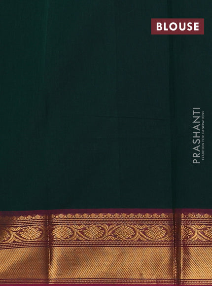 Chettinad cotton saree bottle green and pink with thread woven buttas and zari woven border