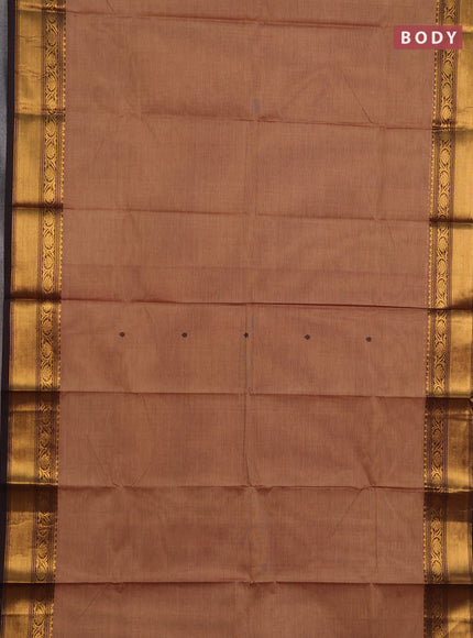 Chettinad cotton saree chikku shade and deep maroon with thread woven buttas and zari woven border