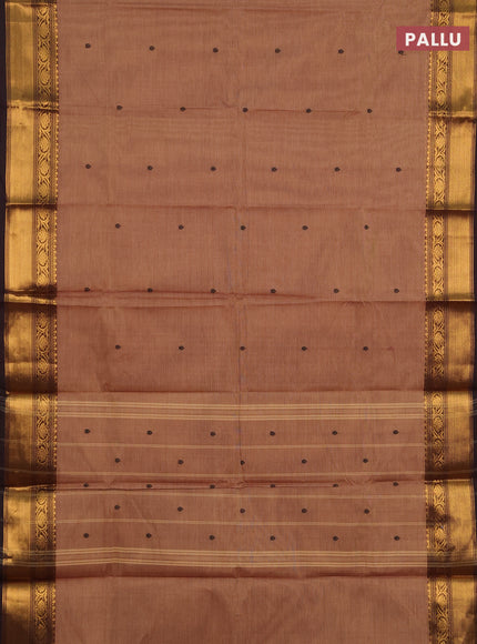 Chettinad cotton saree chikku shade and deep maroon with thread woven buttas and zari woven border