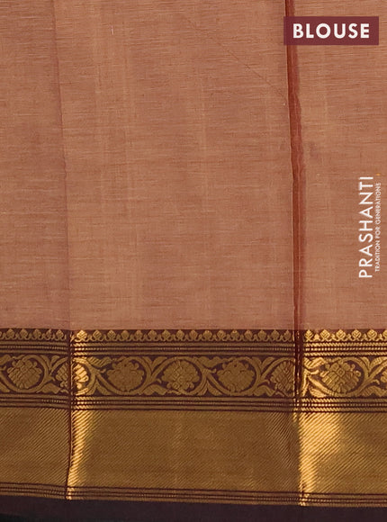 Chettinad cotton saree chikku shade and deep maroon with thread woven buttas and zari woven border