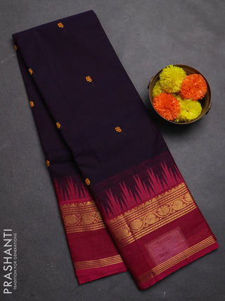 Chettinad cotton saree deep violet and pink with thread woven buttas and temple design rettapet zari woven border