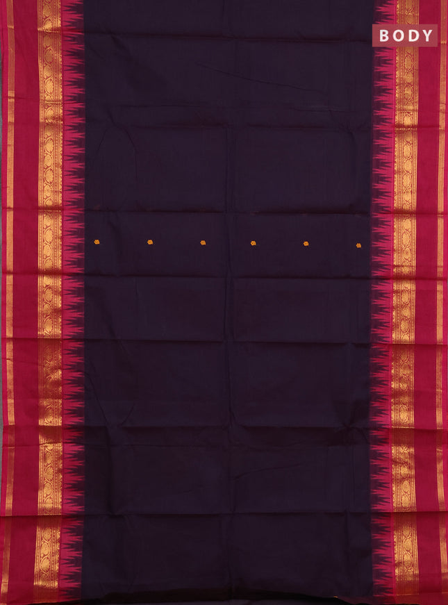Chettinad cotton saree deep violet and pink with thread woven buttas and temple design rettapet zari woven border