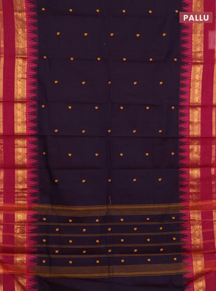 Chettinad cotton saree deep violet and pink with thread woven buttas and temple design rettapet zari woven border