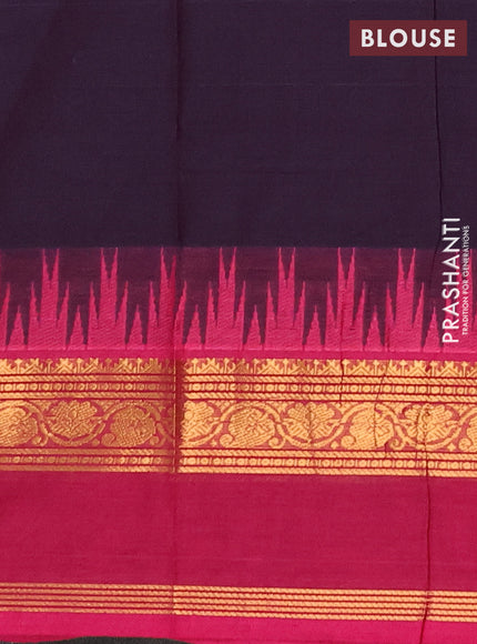 Chettinad cotton saree deep violet and pink with thread woven buttas and temple design rettapet zari woven border