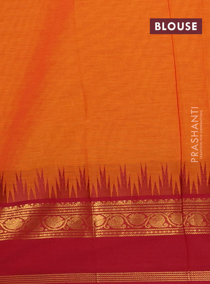 Chettinad cotton saree orange and maroon with thread woven buttas and temple design rettapet zari woven border