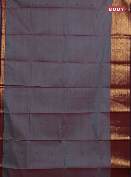 Chettinad cotton saree bluish grey and wine shade with thread woven buttas and zari woven border