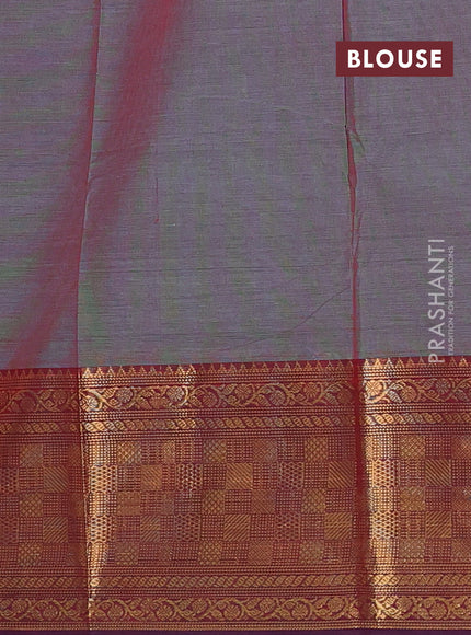 Chettinad cotton saree bluish grey and wine shade with thread woven buttas and zari woven border