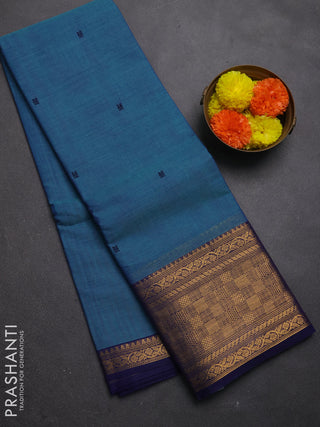 Chettinad cotton saree blue shade and blue with thread woven buttas and long zari woven border