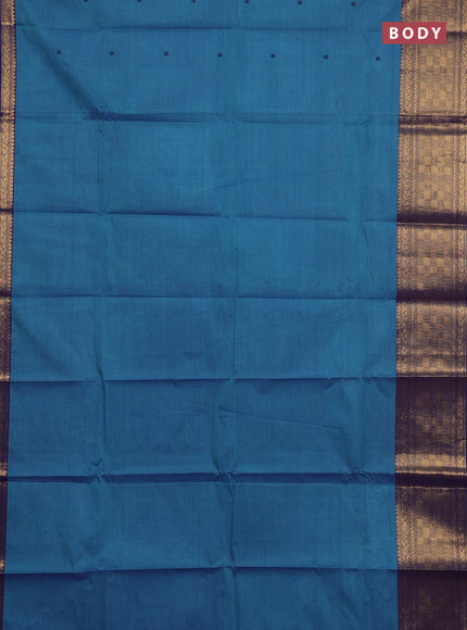 Chettinad cotton saree blue shade and blue with thread woven buttas and long zari woven border