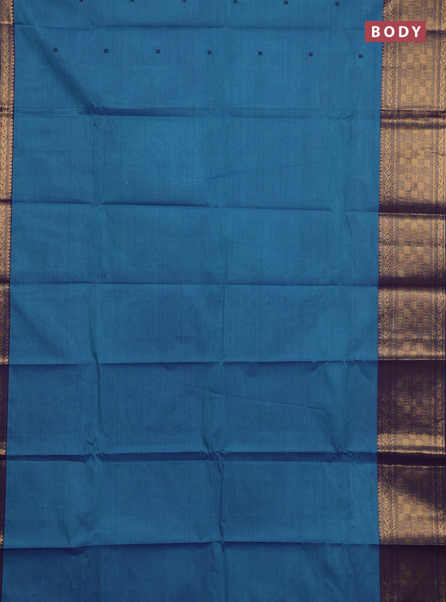 Chettinad cotton saree blue shade and blue with thread woven buttas and long zari woven border