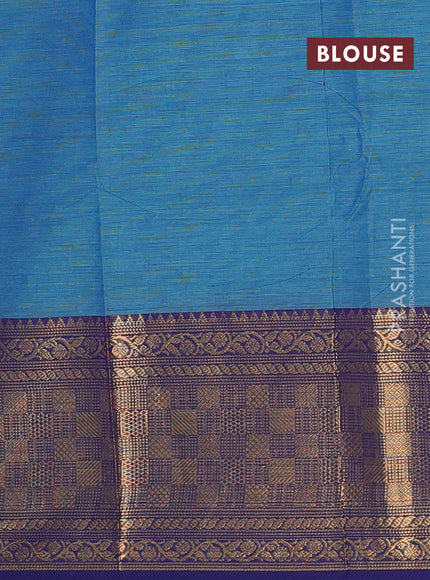Chettinad cotton saree blue shade and blue with thread woven buttas and long zari woven border