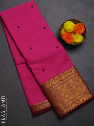 Chettinad cotton saree pink and dark magenta with thread woven buttas and long zari woven border