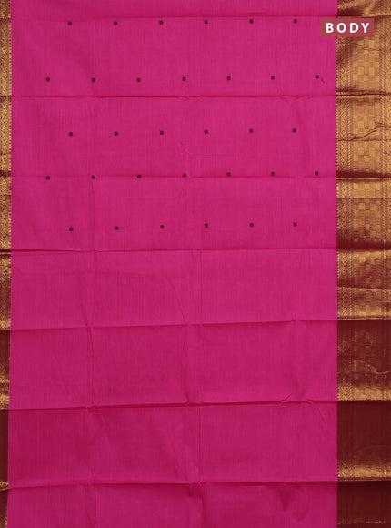 Chettinad cotton saree pink and dark magenta with thread woven buttas and long zari woven border