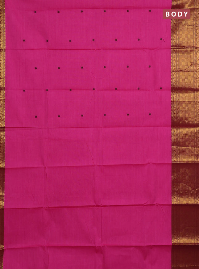 Chettinad cotton saree pink and dark magenta with thread woven buttas and long zari woven border