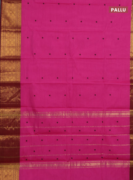 Chettinad cotton saree pink and dark magenta with thread woven buttas and long zari woven border