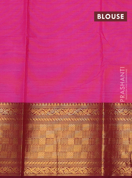 Chettinad cotton saree pink and dark magenta with thread woven buttas and long zari woven border