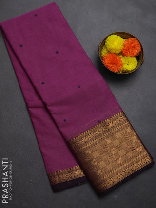 Chettinad cotton saree magenta pink and deep purple with thread woven buttas and long zari woven border