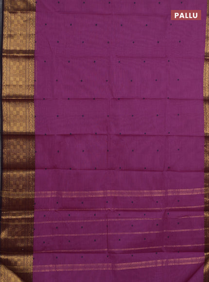 Chettinad cotton saree magenta pink and deep purple with thread woven buttas and long zari woven border