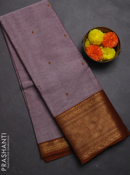Chettinad cotton saree grey shade and dark mustard with thread woven buttas and long zari woven border