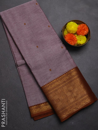Chettinad cotton saree grey shade and dark mustard with thread woven buttas and long zari woven border