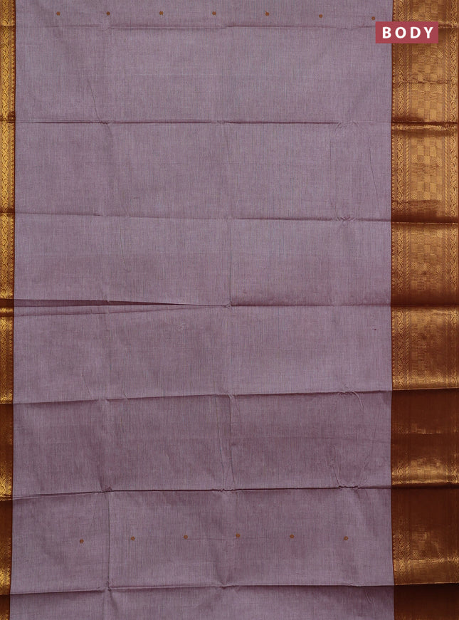 Chettinad cotton saree grey shade and dark mustard with thread woven buttas and long zari woven border