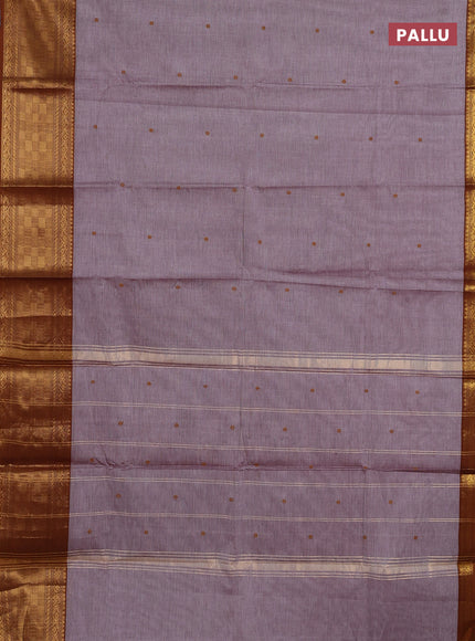 Chettinad cotton saree grey shade and dark mustard with thread woven buttas and long zari woven border
