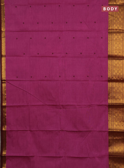 Chettinad cotton saree magenta pink and deep maroon with thread woven buttas and zari woven border