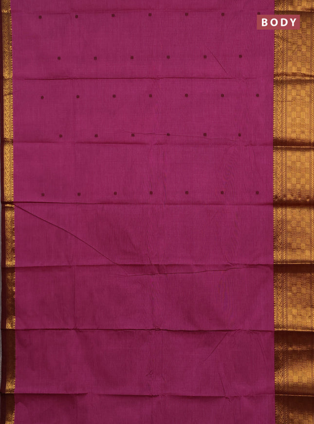 Chettinad cotton saree magenta pink and deep maroon with thread woven buttas and zari woven border