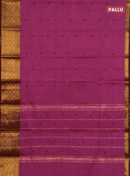 Chettinad cotton saree magenta pink and deep maroon with thread woven buttas and zari woven border