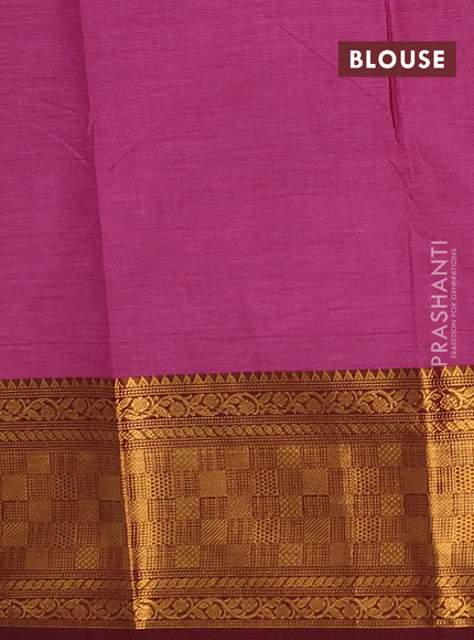 Chettinad cotton saree magenta pink and deep maroon with thread woven buttas and zari woven border