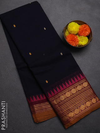 Chettinad cotton saree navy blue and mustard yellow with thread woven buttas and zari woven border