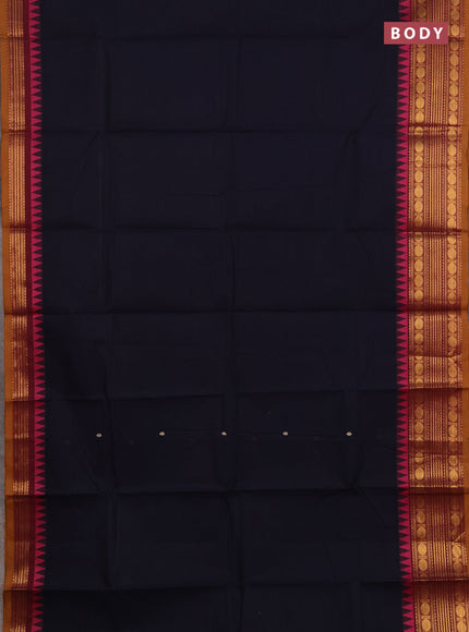 Chettinad cotton saree navy blue and mustard yellow with thread woven buttas and zari woven border