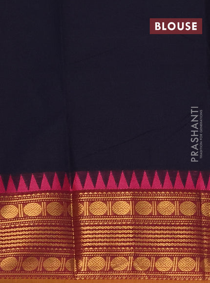 Chettinad cotton saree navy blue and mustard yellow with thread woven buttas and zari woven border