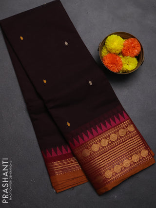 Chettinad cotton saree coffee brown and mustard yellow with thread woven buttas and zari woven border